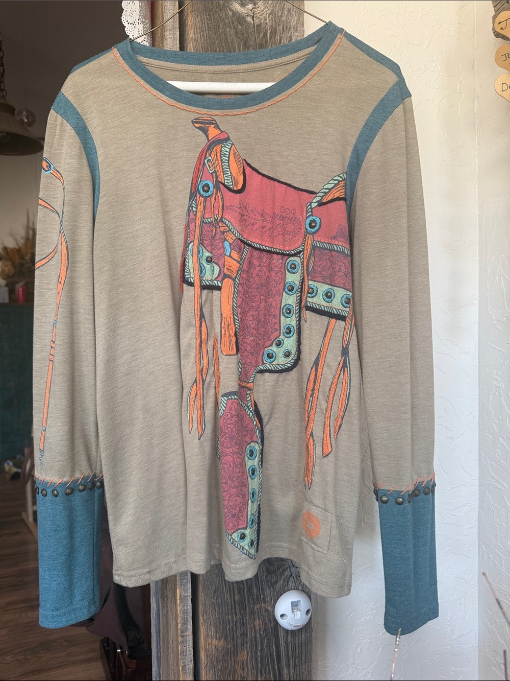 Double D Ranch Beige Long Sleeve Saddle Tee